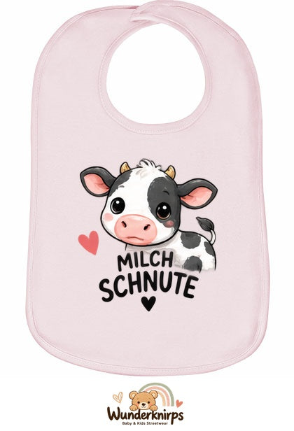 Baby-Lätzchen Olli-01 in Pastellrosa mit Motiv Milchschnute – Kuh