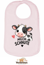 Baby-Lätzchen Olli-01 in Pastellrosa mit Motiv Milchschnute – Kuh