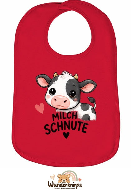Baby-Lätzchen Olli-01 in Rot mit Motiv Milchschnute – Kuh