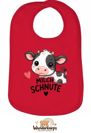Baby-Lätzchen Olli-01 in Rot mit Motiv Milchschnute – Kuh