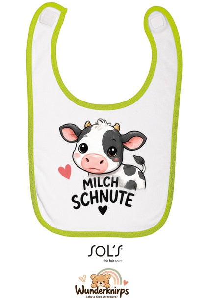 Baby-Lätzchen SOL’S Babib in Weiß / Apfelgrün mit Motiv Milchschnute – Kuh