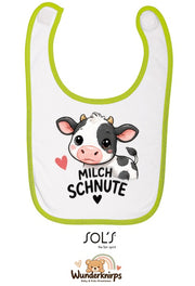 Baby-Lätzchen SOL’S Babib in Weiß / Apfelgrün mit Motiv Milchschnute – Kuh