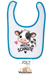 Baby-Lätzchen SOL’S Babib in Weiß / Aqua mit Motiv Milchschnute – Kuh