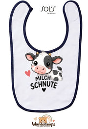 Baby-Lätzchen SOL’S Babib in Weiß / Marineblau mit Motiv Milchschnute – Kuh