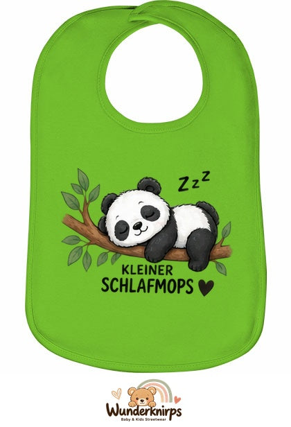 Baby-Lätzchen Olli-01 in Apfelgrün mit Motiv Kleiner Schlafmops – Panda