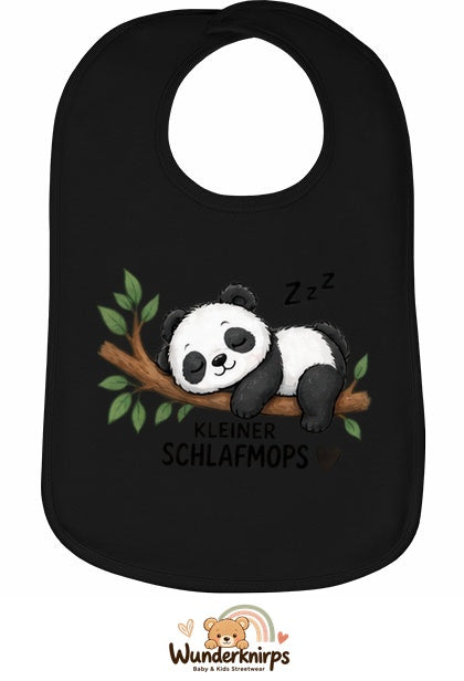 Baby-Lätzchen Olli-01 in Schwarz mit Motiv Kleiner Schlafmops – Panda