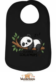 Baby-Lätzchen Olli-01 in Schwarz mit Motiv Kleiner Schlafmops – Panda