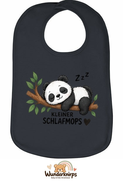 Baby-Lätzchen Olli-01 in Anthrazit mit Motiv Kleiner Schlafmops – Panda