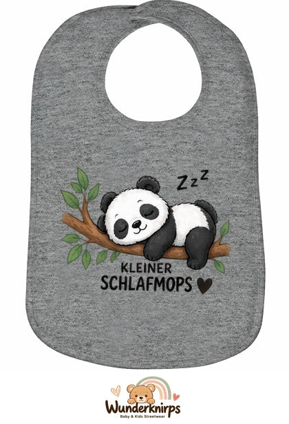Baby-Lätzchen Olli-01 in Grau meliert mit Motiv Kleiner Schlafmops – Panda