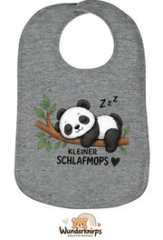 Baby-Lätzchen Olli-01 in Grau meliert mit Motiv Kleiner Schlafmops – Panda