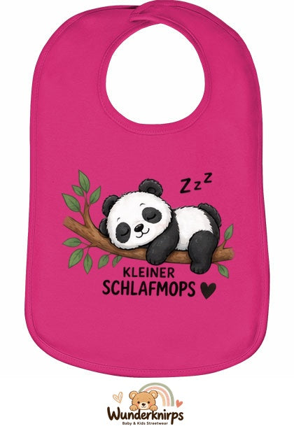 Baby-Lätzchen Olli-01 in Pink mit Motiv Kleiner Schlafmops – Panda