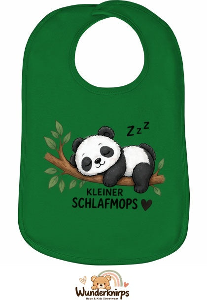 Baby-Lätzchen Olli-01 in Grün mit Motiv Kleiner Schlafmops – Panda