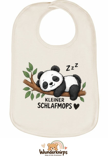 Baby-Lätzchen Olli-01 in Natur mit Motiv Kleiner Schlafmops – Panda