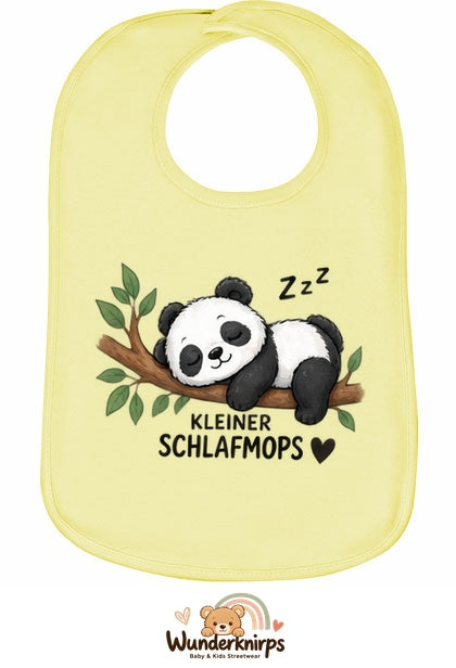 Baby-Lätzchen Olli-01 in Pastellgelb mit Motiv Kleiner Schlafmops – Panda