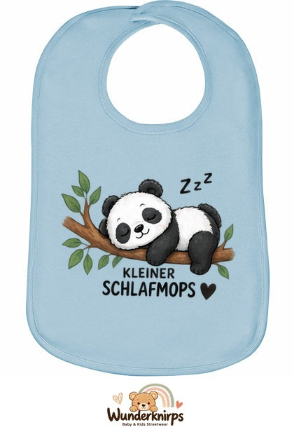 Baby-Lätzchen Olli-01 in Pastellblau mit Motiv Kleiner Schlafmops – Panda