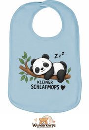 Baby-Lätzchen Olli-01 in Pastellblau mit Motiv Kleiner Schlafmops – Panda