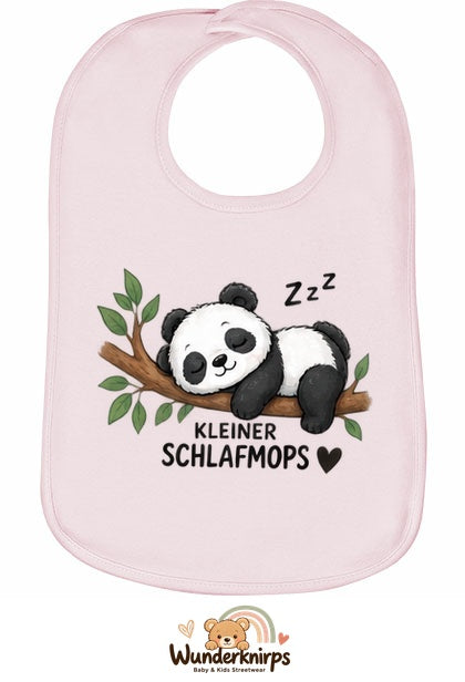 Baby-Lätzchen Olli-01 in Pastellrosa mit Motiv Kleiner Schlafmops – Panda
