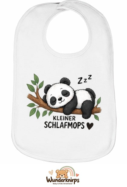 Baby-Lätzchen Olli-01 in Weiß mit Motiv Kleiner Schlafmops – Panda