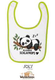 Baby-Lätzchen SOL’S Babib in Weiß / Apfelgrün mit Motiv Kleiner Schlafmops – Panda