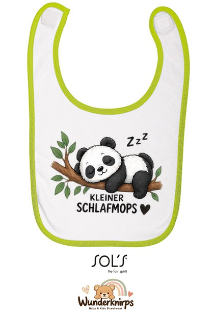 Baby-Lätzchen SOL’S Babib in Weiß / Apfelgrün mit Motiv Kleiner Schlafmops – Panda
