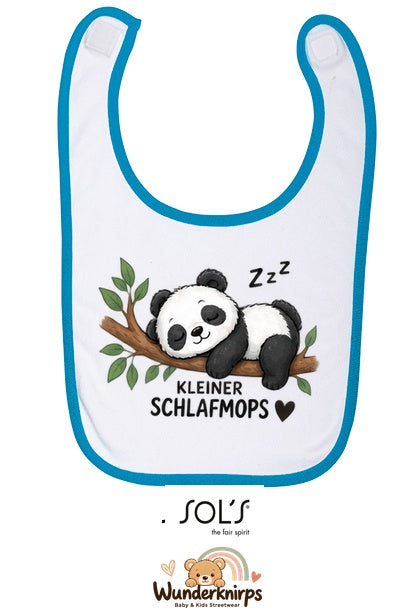 Baby-Lätzchen SOL’S Babib in Weiß / Aqua mit Motiv Kleiner Schlafmops – Panda