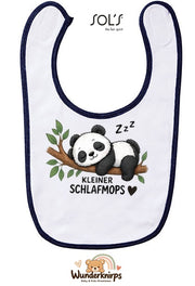 Baby-Lätzchen SOL’S Babib in Weiß / Marineblau mit Motiv Kleiner Schlafmops – Panda