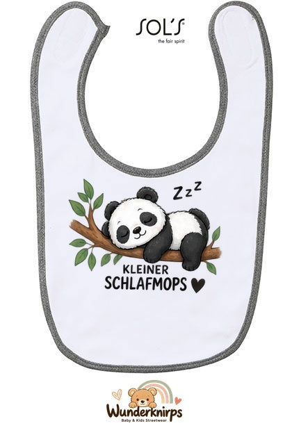 Baby-Lätzchen SOL’S Babib in Weiß / Grau meliert mit Motiv Kleiner Schlafmops – Panda