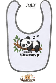 Baby-Lätzchen SOL’S Babib in Weiß / Grau meliert mit Motiv Kleiner Schlafmops – Panda