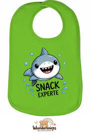 Baby-Lätzchen Olli-01 in Apfelgrün mit Motiv Snack-Experte – Hai