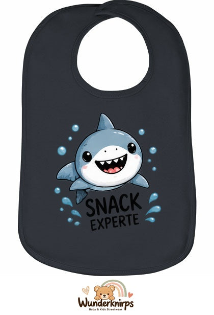 Baby-Lätzchen Olli-01 in Anthrazit mit Motiv Snack-Experte – Hai