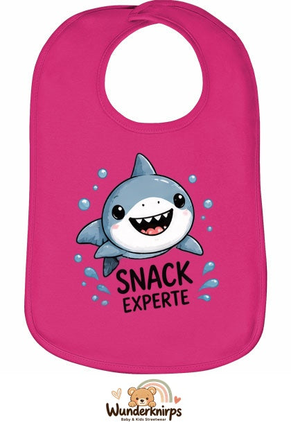 Baby-Lätzchen Olli-01 in Pink mit Motiv Snack-Experte – Hai