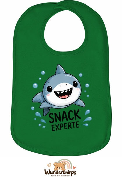 Baby-Lätzchen Olli-01 in Grün mit Motiv Snack-Experte – Hai