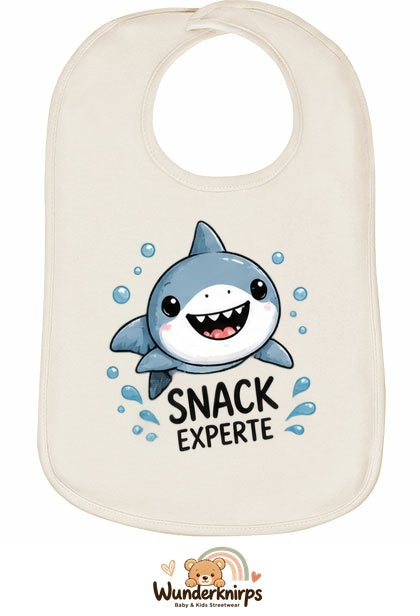 Baby-Lätzchen Olli-01 in Natur mit Motiv Snack-Experte – Hai