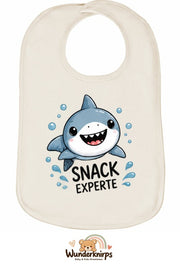 Baby-Lätzchen Olli-01 in Natur mit Motiv Snack-Experte – Hai