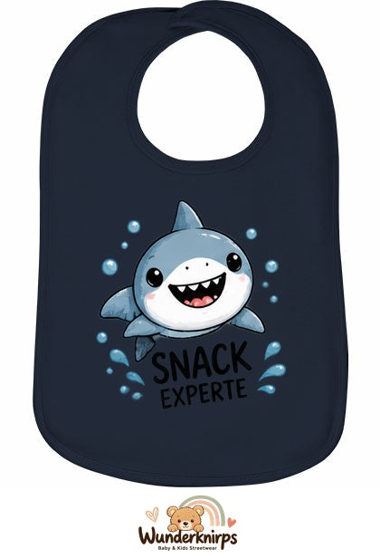 Baby-Lätzchen Olli-01 in Marineblau mit Motiv Snack-Experte – Hai