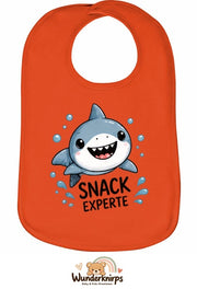 Baby-Lätzchen Olli-01 in Orange mit Motiv Snack-Experte – Hai