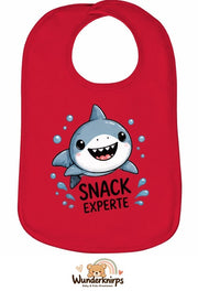 Baby-Lätzchen Olli-01 in Rot mit Motiv Snack-Experte – Hai