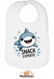 Baby-Lätzchen Olli-01 in Weiß mit Motiv Snack-Experte – Hai