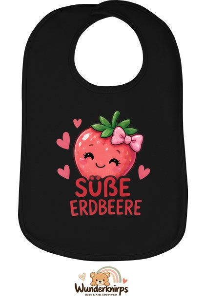 Baby-Lätzchen Olli-01 in Schwarz mit Motiv Süße Erdbeere