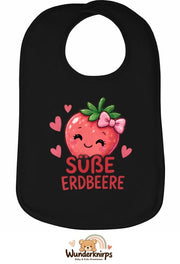 Baby-Lätzchen Olli-01 in Schwarz mit Motiv Süße Erdbeere