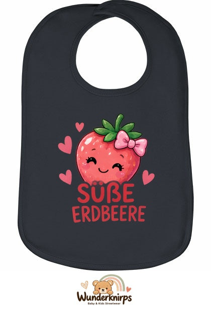 Baby-Lätzchen Olli-01 in Anthrazit mit Motiv Süße Erdbeere