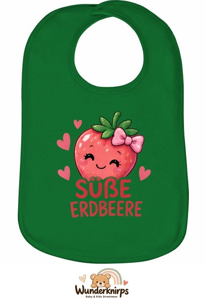 Baby-Lätzchen Olli-01 in Grün mit Motiv Süße Erdbeere