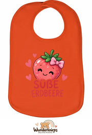Baby-Lätzchen Olli-01 in Orange mit Motiv Süße Erdbeere
