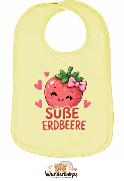 Baby-Lätzchen Olli-01 in Pastellgelb mit Motiv Süße Erdbeere