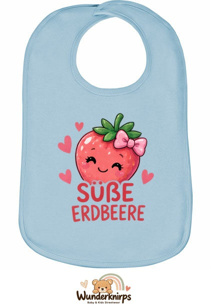 Baby-Lätzchen Olli-01 in Pastellblau mit Motiv Süße Erdbeere