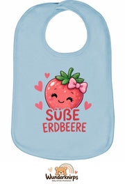 Baby-Lätzchen Olli-01 in Pastellblau mit Motiv Süße Erdbeere