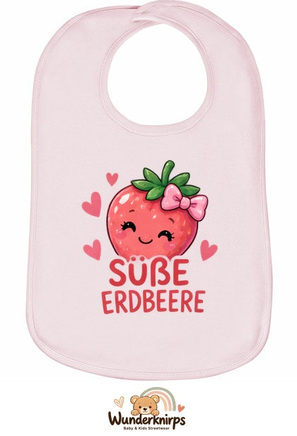 Baby-Lätzchen Olli-01 in Pastellrosa mit Motiv Süße Erdbeere