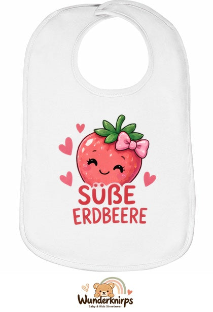 Baby-Lätzchen Olli-01 in Weiß mit Motiv Süße Erdbeere