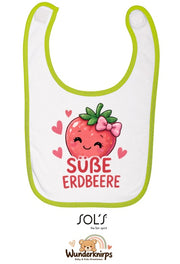 Baby-Lätzchen SOL’S Babib in Weiß / Apfelgrün mit Motiv Süße Erdbeere