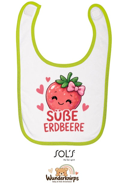 Baby-Lätzchen SOL’S Babib in Weiß / Apfelgrün mit Motiv Süße Erdbeere